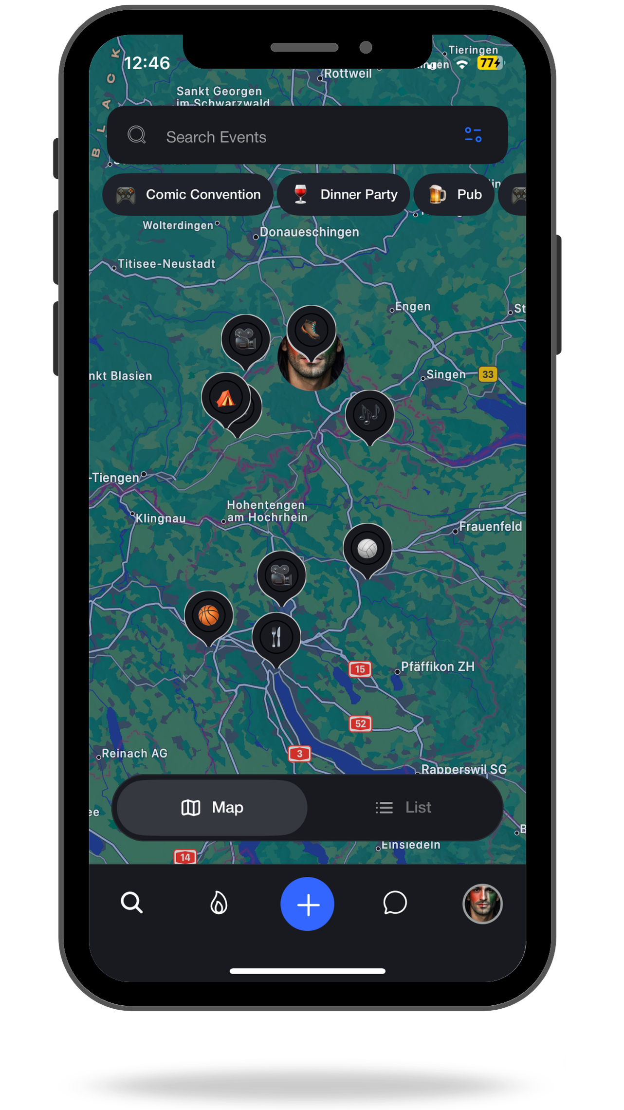 Discover nearby events on map with PlusYar app